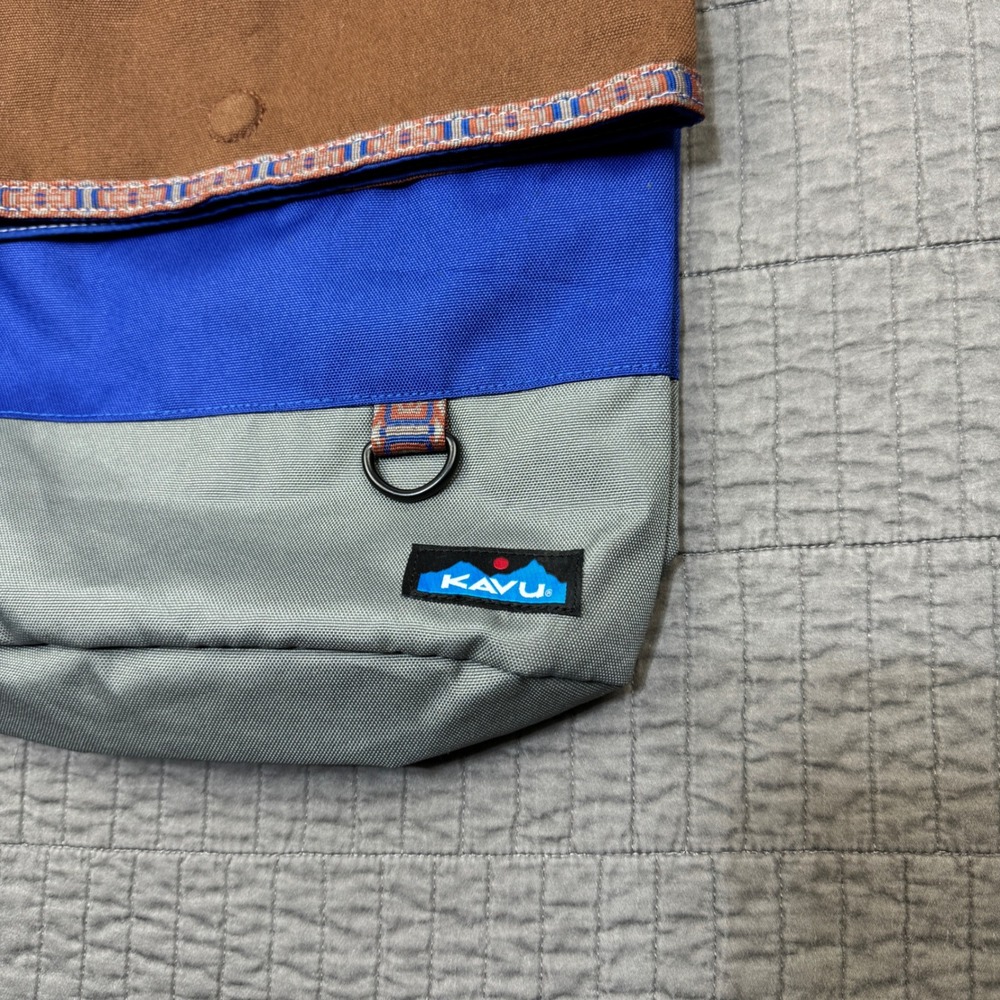 KAVU Kopachuck Crossbody Tote Bag Brown Blue Grey Canvas Travel Outdoors - Picture 2 of 9